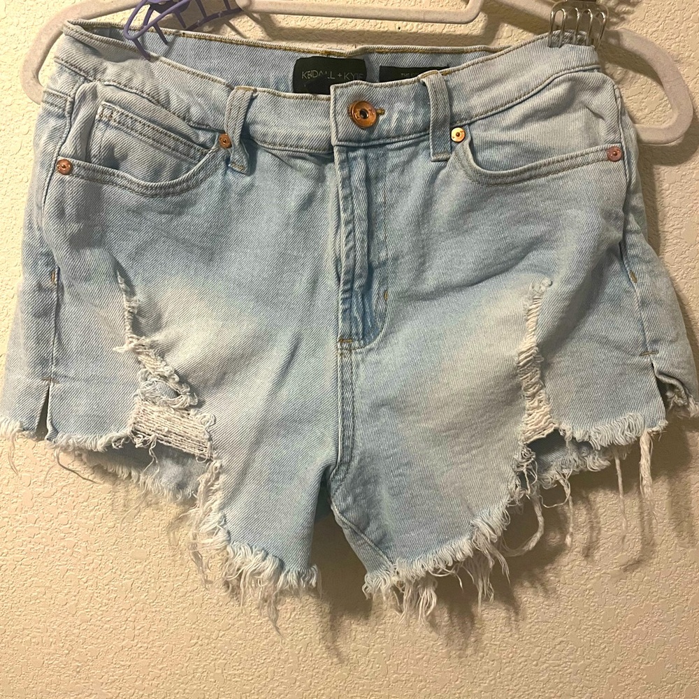 Distressed denim shorts